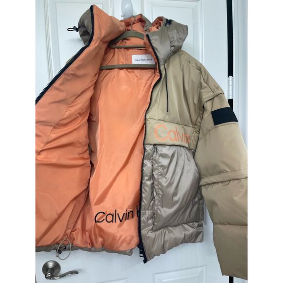 Calvin Klein Jeans modular 2 in 1 Puffer Jacket $325 winter Mens brown New Small - Picture 11 of 12